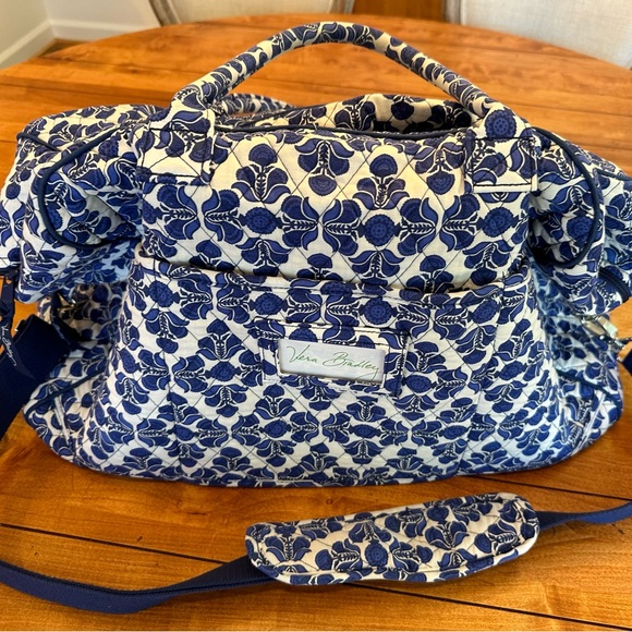 Vera Bradley Large Travel Duffel Bag Blue Cobalt Tile - Picture 6 of 9